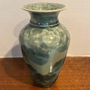 Feltman Green Crystalline Pottery Vase Signed